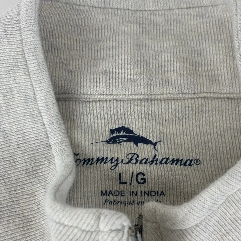 Tommy Bahama Full Zip Sweater Vest Mens Large Beige Embroidered Cotton - Picture 5 of 11